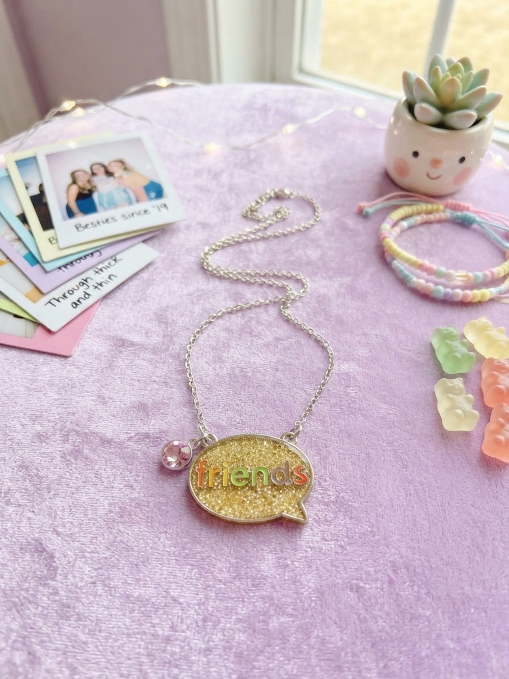 Friends Glitter Speech Bubble Necklace - Pink and Yellow